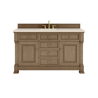 60 Inch Brookfield Freestanding Vanity in Pecan / Eternal Marfil Top
