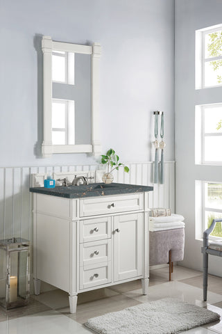 30 Inch Brittany Freestanding Vanity in Bright White / Parisien Bleu Top