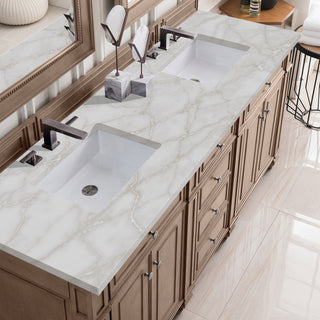 72 Inch Bristol Freestanding Vanity in Whitewashed Walnut / Victorian Silver Top
