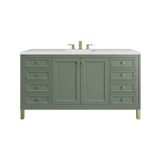 60 Inch Chicago Freestanding Vanity in Smokey Celadon / Arctic Fall Top