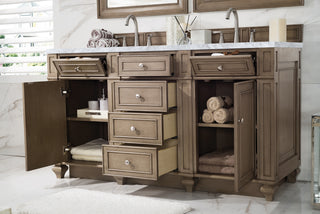 60 Inch Bristol Freestanding Vanity in Whitewashed Walnut / Carrara White Top