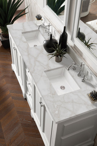 73.25 Inch De Soto Freestanding Vanity in Bright White / Victorian Silver Top