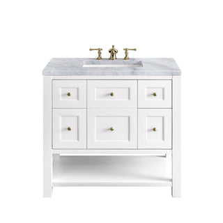 36 Inch Breckenridge Freestanding Vanity in Bright White / Carrara White Top