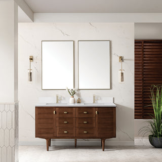 60 Inch Amberly Dual Mount Vanity in Mid-Century Walnut / White Zeus Top