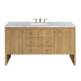 60 Inch Hudson Freestanding Vanity in Light Natural Oak / Carrara White Top