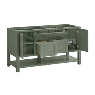 60 Inch Breckenridge Freestanding Vanity in Smokey Celadon / Victorian Silver Top