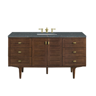 60 Inch Amberly Dual Mount Vanity in Mid-Century Walnut / Parisien Bleu Top