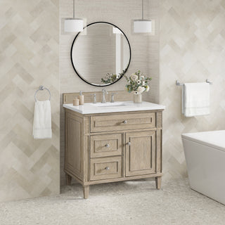 36 Inch Lorelai Freestanding Vanity in Whitewashed Oak / White Zeus Top