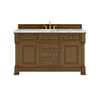 60 Inch Brookfield Freestanding Vanity in Honey Oak / Carrara White Top