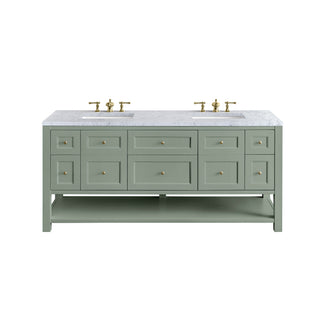 72 Inch Breckenridge Freestanding Vanity in Smokey Celadon / Carrara White Top