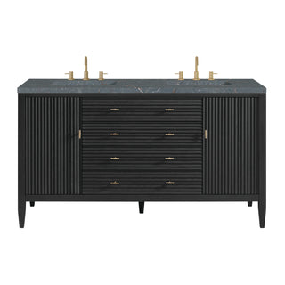 60 Inch Myrrin Freestanding Vanity in Carbon Oak / Parisien Bleu Top