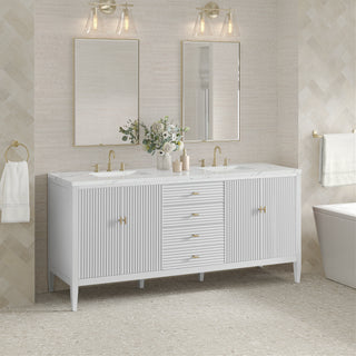 72 Inch Myrrin Freestanding Vanity in Bright White / Ethereal Noctis Top