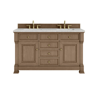 60 Inch Brookfield Freestanding Vanity in Pecan / Eternal Jasmine Pearl Top