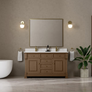 60 Inch Brookfield Freestanding Vanity in Pecan / White Zeus Top