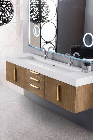 72.375 Inch Columbia Floating Vanity in Latte Oak / Glossy White Top