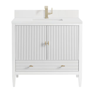 36 Inch Myrrin Freestanding Vanity in Bright White / White Zeus Top