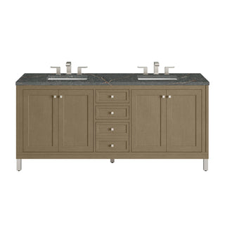 72 Inch Chicago Freestanding Vanity in Walnut Whisper / Parisien Bleu Top