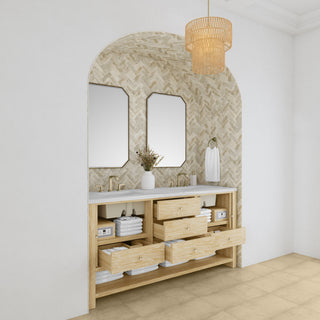 72 Inch Marigot Freestanding Vanity in Sunwashed Oak / Arctic Fall Top