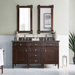 60 Inch Brittany Freestanding Vanity in Burnished Mahogany / Parisien Bleu Top
