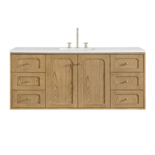 60 Inch Laurent Dual Mount Vanity in Light Natural Oak / White Zeus Top