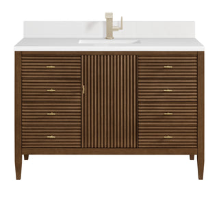48 Inch Myrrin Freestanding Vanity in Mid-Century Walnut / White Zeus Top