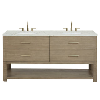 72 Inch Lucian Freestanding Vanity in Pebble Oak / Victorian Silver Top