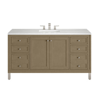 60 Inch Chicago Freestanding Vanity in Walnut Whisper / Arctic Fall Top