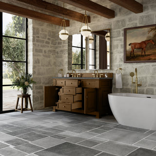 60 Inch Brookfield Freestanding Vanity in Honey Oak / Parisien Bleu Top