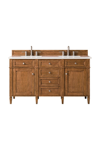60 Inch Brittany Freestanding Vanity in Saddle Brown / White Zeus Top