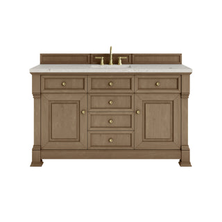 60 Inch Brookfield Freestanding Vanity in Pecan / Victorian Silver Top