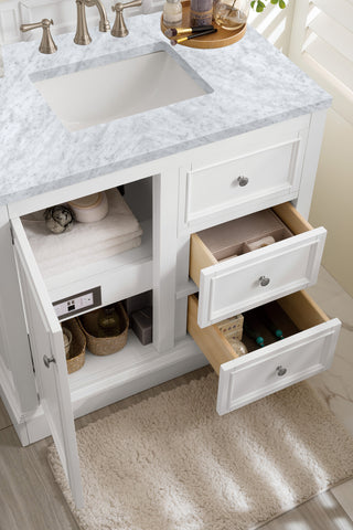 37.25 Inch De Soto Freestanding Vanity in Bright White / Carrara White Top