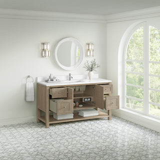 60 Inch Breckenridge Freestanding Vanity in Whitewashed Oak / White Zeus Top