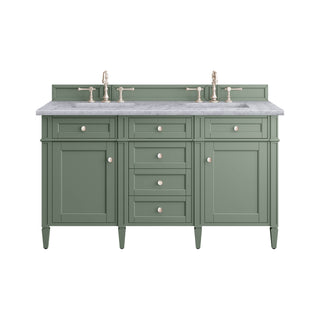 60 Inch Brittany Freestanding Vanity in Smokey Celadon / Carrara White Top