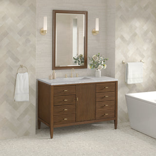 48 Inch Myrrin Freestanding Vanity in Mid-Century Walnut / Eternal Jasmine Pearl Top