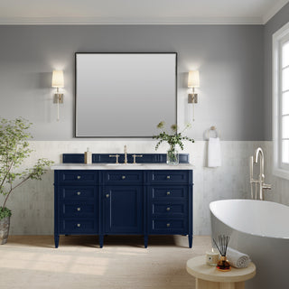 60 Inch Brittany Freestanding Vanity in Victory Blue / Victorian Silver Top