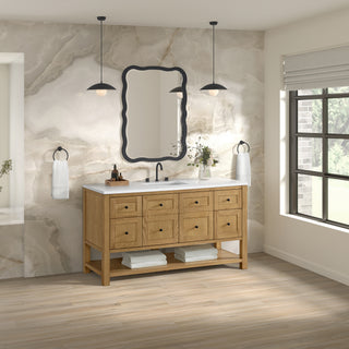 60 Inch Breckenridge Freestanding Vanity in Light Natural Oak / White Zeus Top