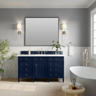 60 Inch Brittany Freestanding Vanity in Victory Blue / White Zeus Top