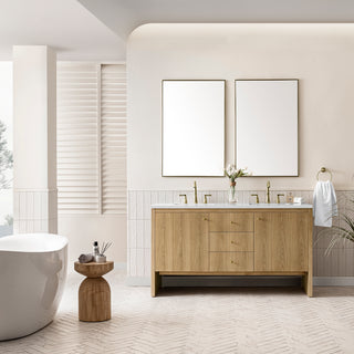 60 Inch Hudson Freestanding Vanity in Light Natural Oak / White Zeus Top