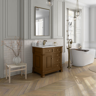 36 Inch Brookfield Freestanding Vanity in Honey Oak / White Zeus Top