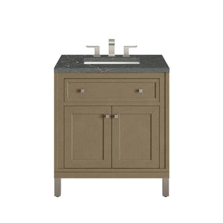 30 Inch Chicago Freestanding Vanity in Walnut Whisper / Parisien Bleu Top