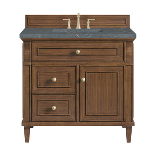 36 Inch Lorelai Freestanding Vanity in Mid-Century Walnut / Parisien Bleu Top