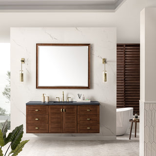 60 Inch Amberly Dual Mount Vanity in Mid-Century Walnut / Charcoal Soapstone Top