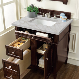30 Inch Brittany Freestanding Vanity in Burnished Mahogany / Victorian Silver Top