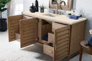 60 Inch Portland Freestanding Vanity in Whitewashed Walnut / Eternal Marfil Top