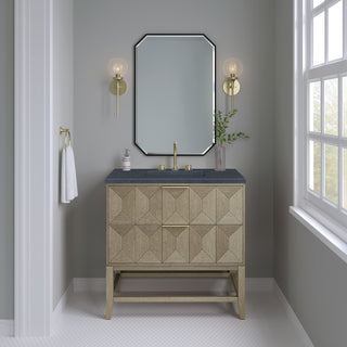 36 Inch Emmeline Freestanding Vanity in Pebble Oak / Charcoal Soapstone Top