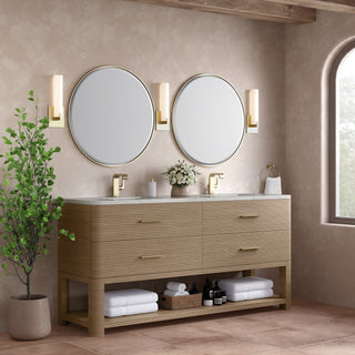 72 Inch Lucian Freestanding Vanity in Pebble Oak / Victorian Silver Top