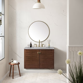36 Inch Amberly Dual Mount Vanity in Mid-Century Walnut / Eternal Jasmine Pearl Top