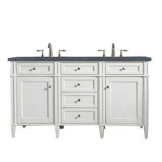 60 Inch Brittany Freestanding Vanity in Bright White / Charcoal Soapstone Top