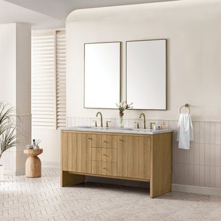 60 Inch Hudson Freestanding Vanity in Light Natural Oak / Victorian Silver Top