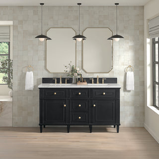 60 Inch Lorelai Freestanding Vanity in Black Onyx / Ethereal Noctis Top